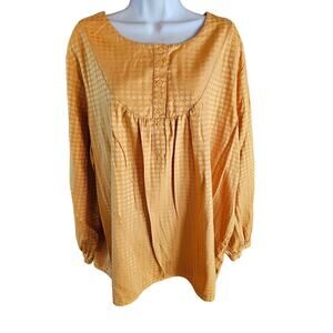 Ulla popken size 2X - 3X (?) yellow long sleeve relaxed fit career casual shiny^